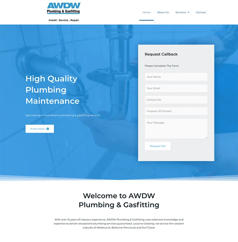 AWDW Plumbing Website Design AWDW Plumbing