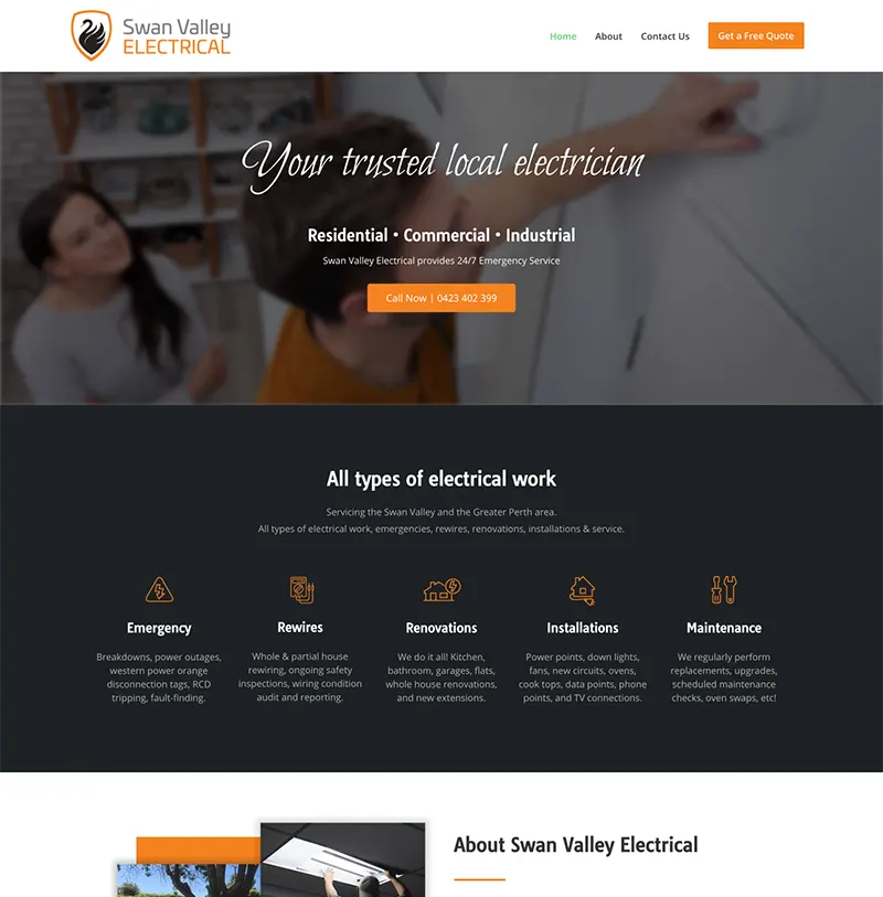 Swan Valley Electrical Website Design Swan Valley Electrical